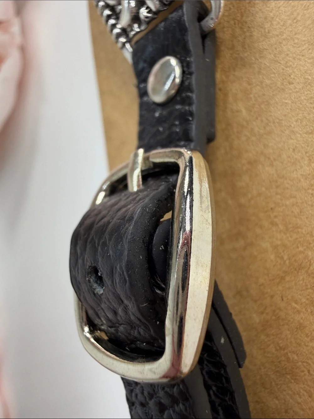 Black Leather Crystal Accent Watch Band for 42–45mm